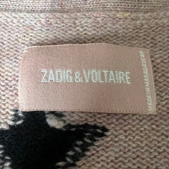 Zadig & Voltaire Mirka Stars Intarsia Blush Cashmere Cardigan Sweater Size XS - Picture 6 of 16